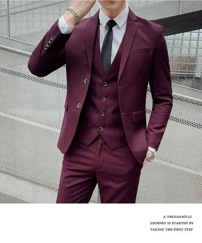 Men's Three-Piece Slim Fit Suit | Blazer, Waistcoat & Trousers for Formal and Business Occasions