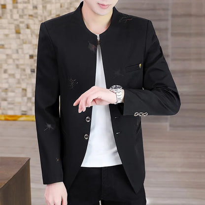 2026 Blazer Fashionable Outdoor Travel Youthful Wedding Versatile Printed Fabric Host Slim-fit Casual Lightweight Men's Blazer