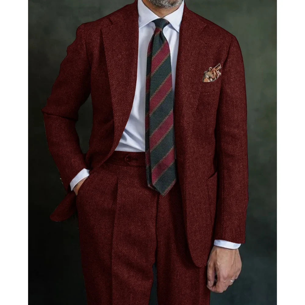 Men's 2-Piece Double-Breasted Suit Peak Lapel Slim Straight Fit for Wedding Business Casual