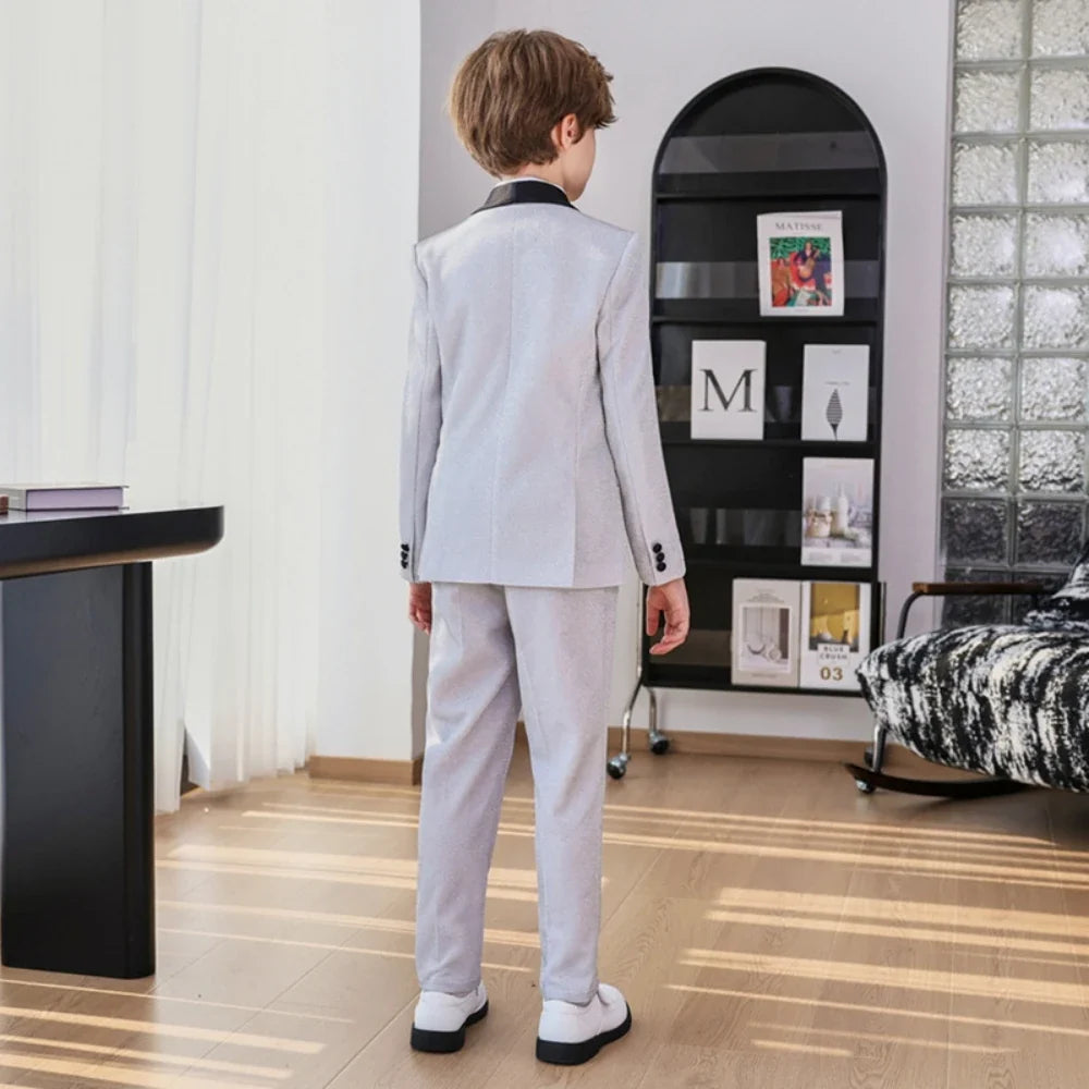 Glitter Boys Shawl Lapel Suits 3 Pieces Stage Performance Outfit,Handsome Smart Kids Suit Set For Birthday Party 90-170cm