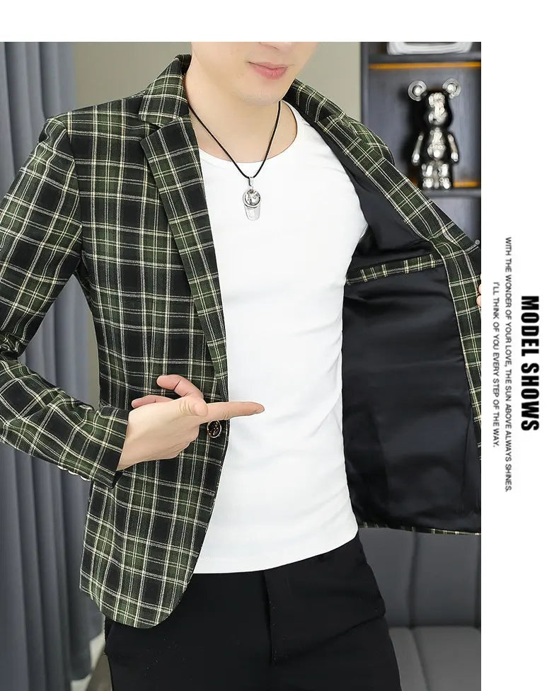 2026 Blazer Outdoor Men's Checked Fashion Business Trend Wedding Slimming Gentleman Casual Korean Travel High Formal Wear Blazer