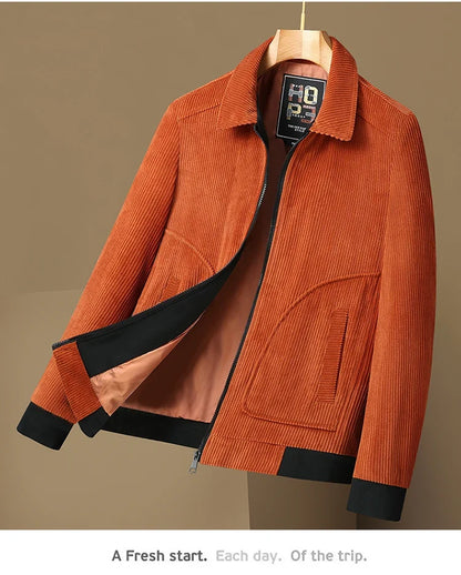 Men's High-Quality Corduroy Jacket Plus Size Lapel Thick Autumn Winter Warm Casual Gown for Older Generations