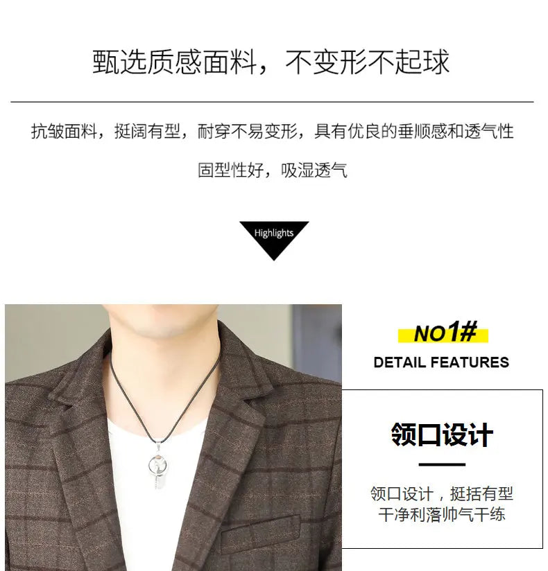 2026 Blazer Outdoor Men's Checked Fashion Business Trend Wedding Slimming Gentleman Casual Korean Travel High Formal Wear Blazer