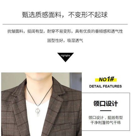 2026 Blazer Outdoor Men's Checked Fashion Business Trend Wedding Slimming Gentleman Casual Korean Travel High Formal Wear Blazer