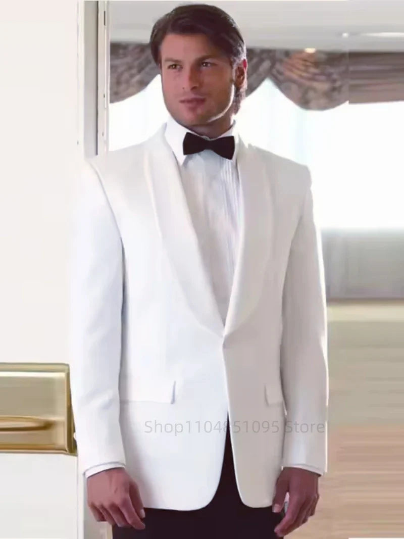 Formal White Men Suits Two Piece Fashion Shawl Lapel Single Breasted Suit Slim Fit Elegant Party Prom Groom Wedding Tuxedo