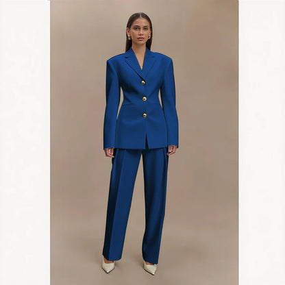 Dark Blue Women Suits Customized Slim Fitted Single-breasted Two Pieces(Jacket+Trousers) Ladies Formal Party Wedding Set