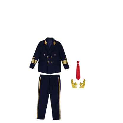 Boys Grils Pilot Uniform Suit Kids Formal Jakcet Pants Tuxedo Wedding Dress Children Birthday Photography Outfit Set