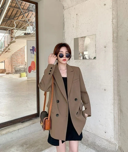 New Arrival 2025 Spring Autumn Women's Korean Loose Blazer Mid Length Solid Color Design Sense Versatile Daily Wear Student Look