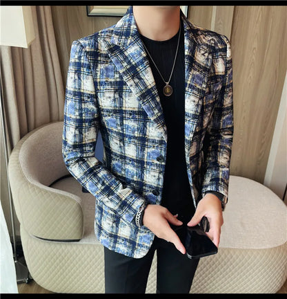 Autumn Winter Casual Suit Jackets Men's Korean Trendy Slim Handsome Wedding Business Blazer Streetwear Social Daily Dress Coat