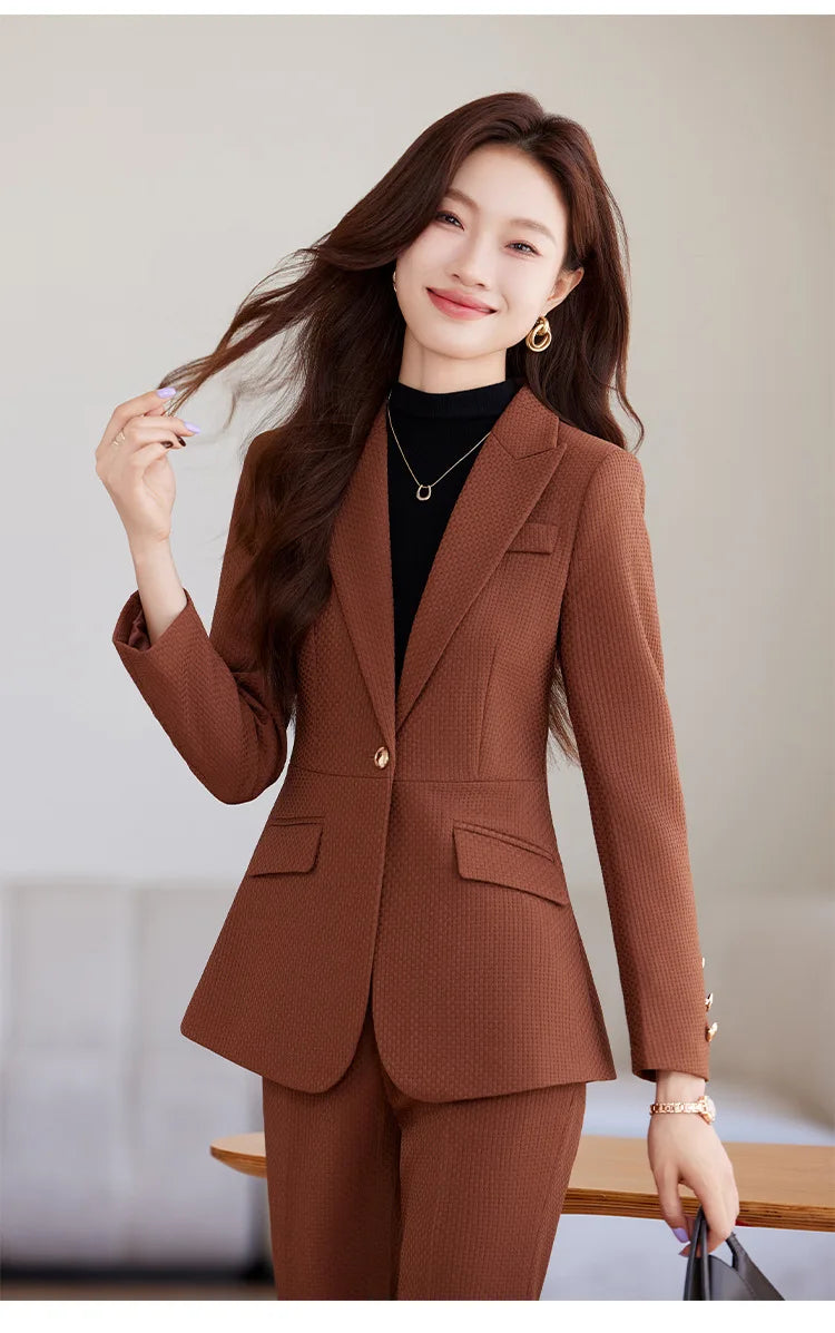 Casual Blazer Suits for Women Office Wear Long Sleeve Single Button Jacket 2 Pieces Set Chic Fashion Pant Suits Elegant Ladies
