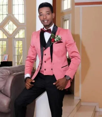 New Men's Suit 3 Pieces Casual Slim Fit Pink Notch Lapel Vest Best Man Tuxedos For Wedding Party Suits(Blazer+vest+Pants)