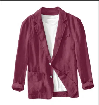 Cotton and Linen Blazer Men's Fashionable Business Casual Outdoor Versatile Travel Lightweight Loose-fitting Retro Style Blazer