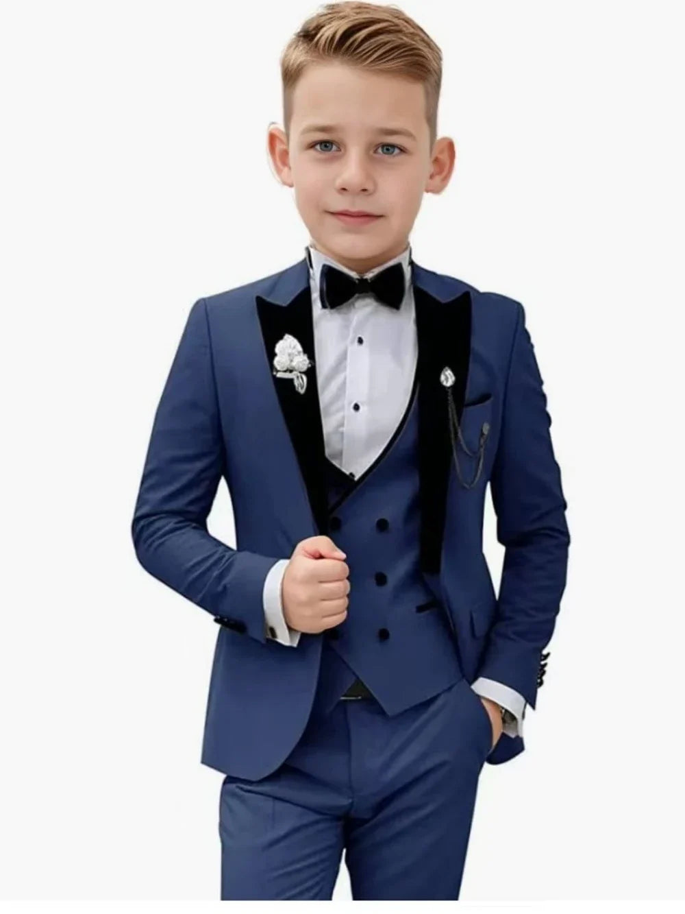 2026 Newest Multi Colors Boys Slim Fit Suits 3 Pieces Wedding Ring Bearer Outfit Chic Velvet Collar Kids Suit Set Party Tuxedo