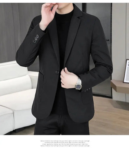 Blazer Men's Business Gentleman Wedding Fashion Best Man Solid Color Slim Fit Casual Mink Velvet with Cotton Thickened Blazer