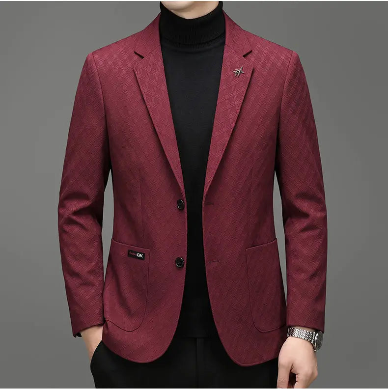 Men's Blazer Smart Casual Single-Breasted Suit Jacket for Business and Leisure – Brown, Khaki, Wine Red, Black