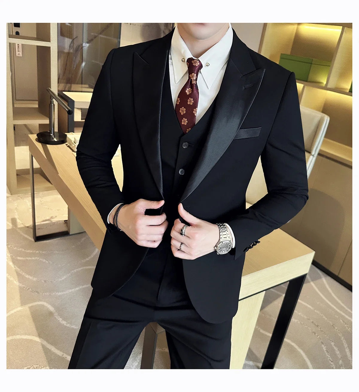 Plus Size 6XL 5XL Men Formal Business Suit 3 Set Pieces Classic Slim Fit Business Suits Sets Autumn Men Wedding Party Tuxedo