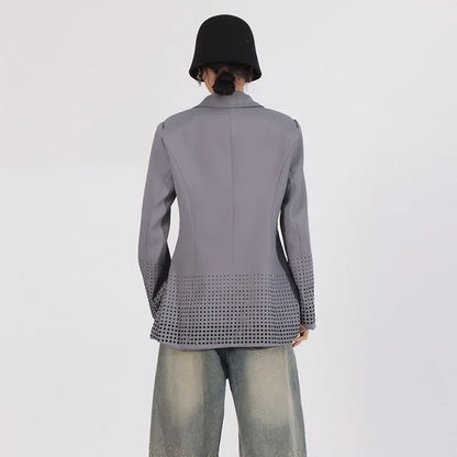 2026 Spring Autumn New Women's Blazer Notched Collar Double Breasted Split Studded Diamonds High-end Elegant Jacket HK18785