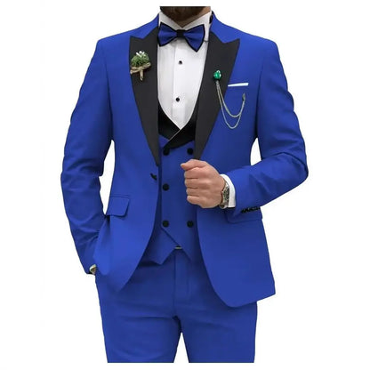 Slim Fit Peaked Lapel Formal Men Suits Solid Business Wedding Tuxedo Fashion Groom Outfit with Blazer Vest Pants for Prom Dinner