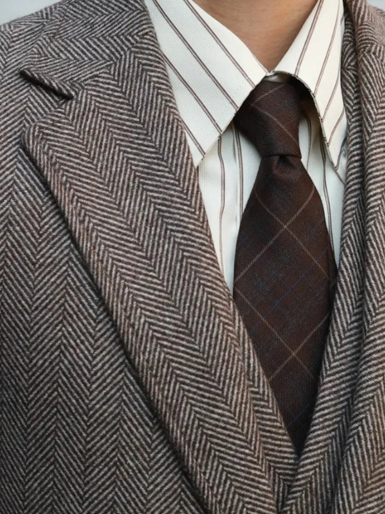 Men's Tweed Herringbone 3-Piece Suit – Slim Fit Wedding & Formal Wear