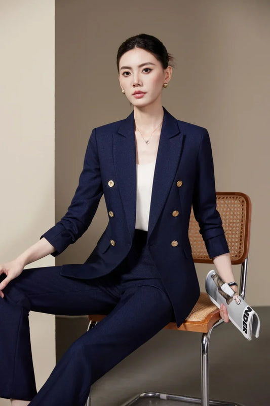 Fashionable professional women's clothing, high-quality two-piece jacket + pants. Sophisticated elegant. 2025 new style