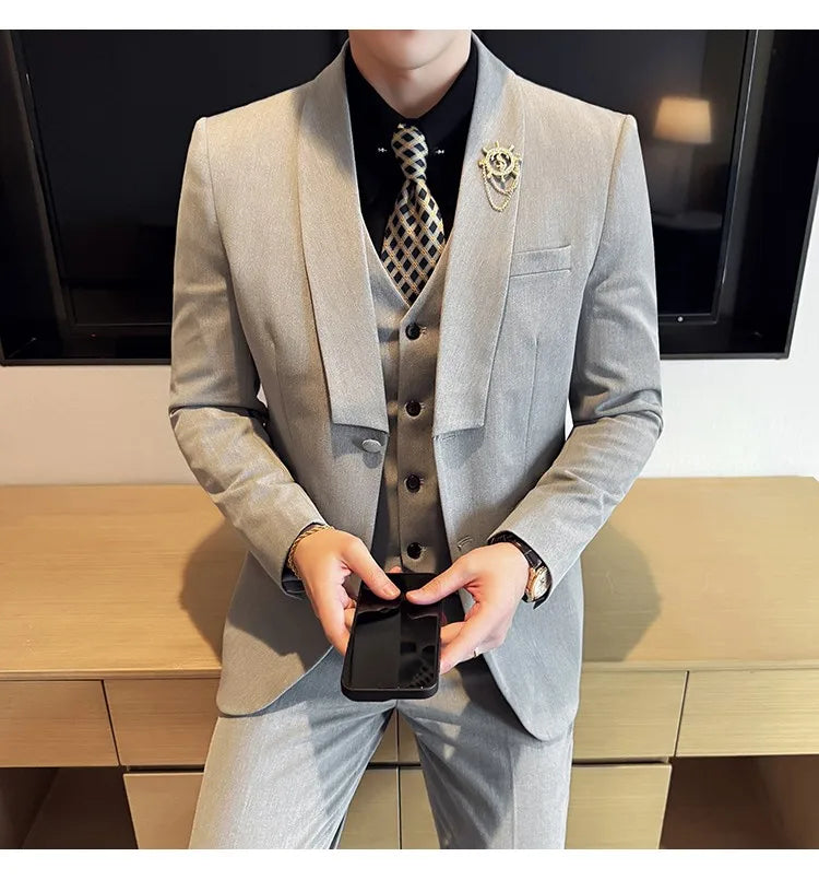 High Quality Casual Business Suit Set Men Slim Fit Social Wedding Groom Formal Set 3 Piece Set (jacket+vest+pant）men Clothing