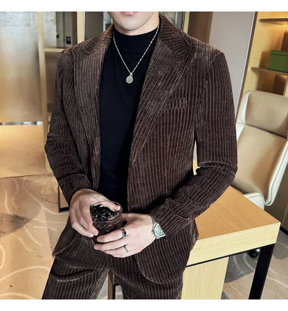Winter Chenille Velvet Suit Jacket for Men Slim Fit Casual Business Formal Jacket Wedding Groom Social Office Blazer Masculino