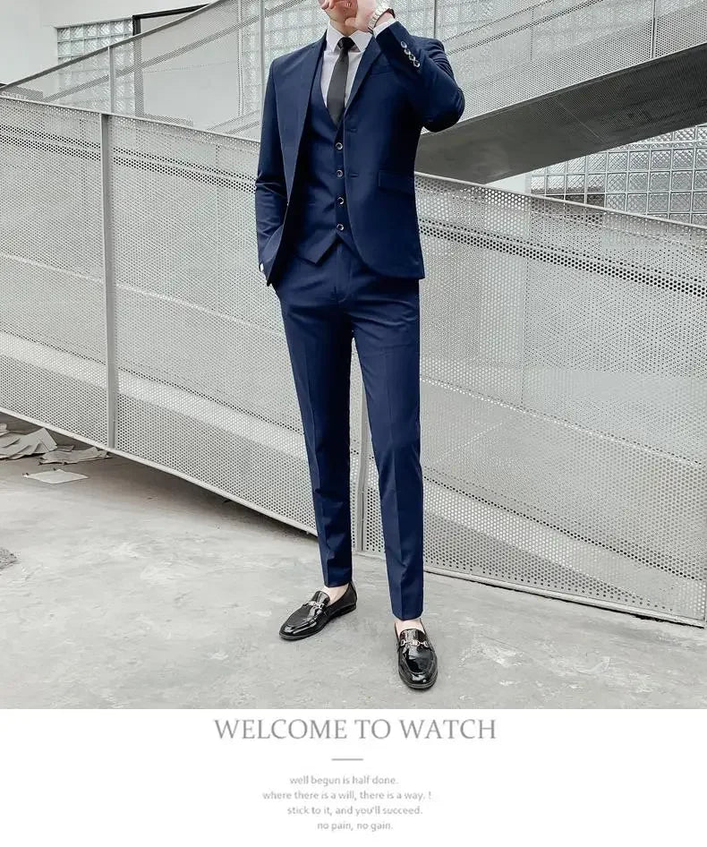 Men's Three-Piece Slim Fit Suit | Blazer, Waistcoat & Trousers for Formal and Business Occasions