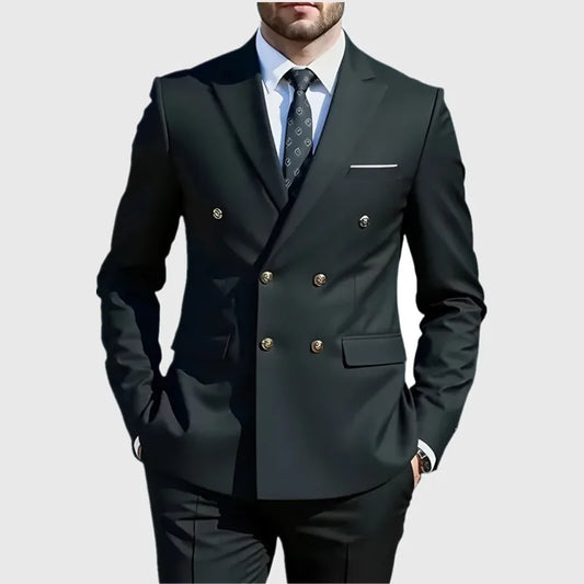 Mode Nouveau Homme Loisirs Boutique Affaires Banquet Couleur Unie Mariage Double Boutonnage Slim Fit Costume Blazers Veste Pantalon