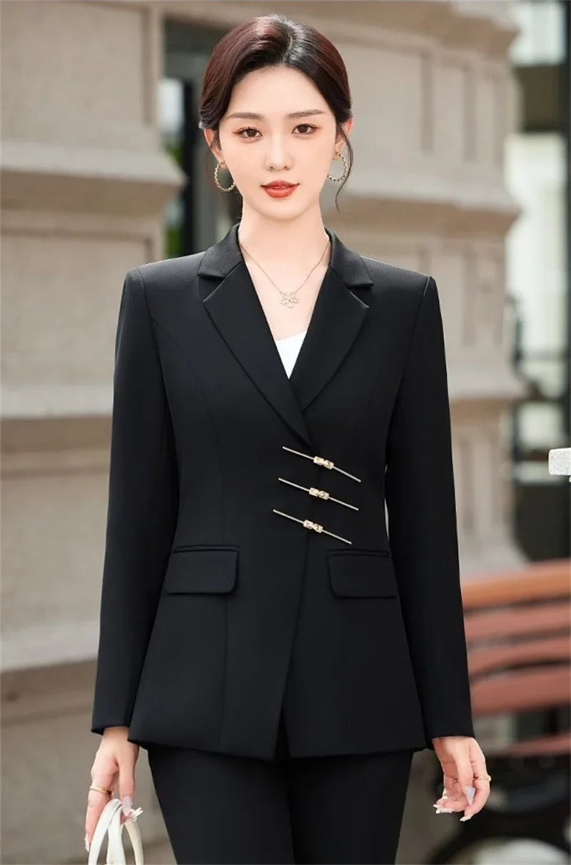 2025 Fashion White Red Black Blazer Jacket And Pant Suit Trousers Women Female Office Ladies Work Wear Formal 2 Piece Set