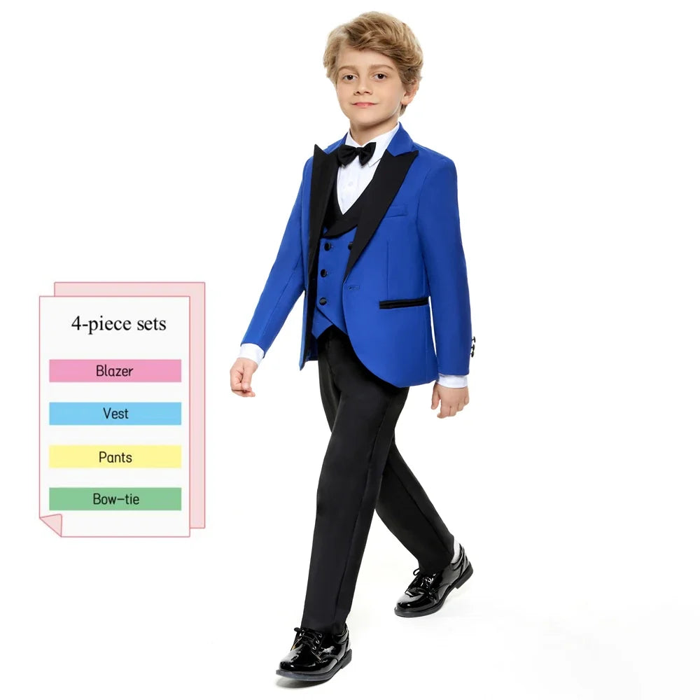Boys 4-Piece Formal Suit Set – Single Breasted Peaked Lapel Kids Tuxedo for Weddings & Special Occasions