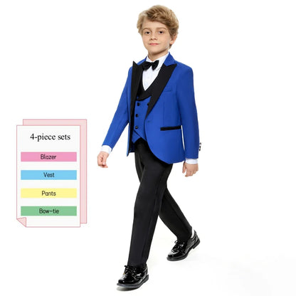 Boys 4-Piece Formal Suit Set – Single Breasted Peaked Lapel Kids Tuxedo for Weddings & Special Occasions