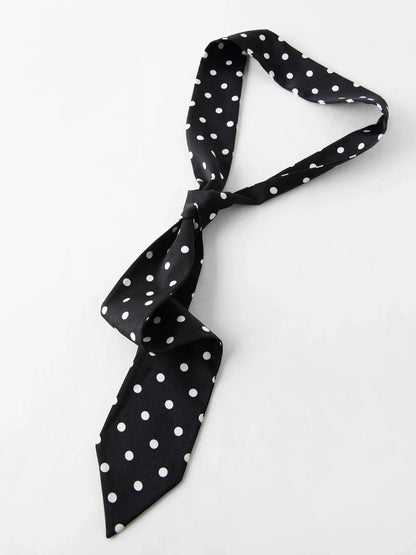 2025 Women's Black Polka Dot Blazer Spring New V-Neck Ribbon Bow Tie Long Sleeve Slim Jacket Retro Office Chic Outerwear