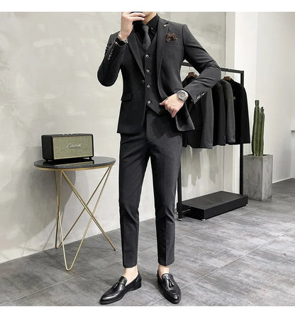 (Jacket +Vest+Pants) Plus Size 7XL-S Men Korean Slim Fit Groom Wedding Business Casual Tuxedo Mens Work Social Suit 3 Pieces