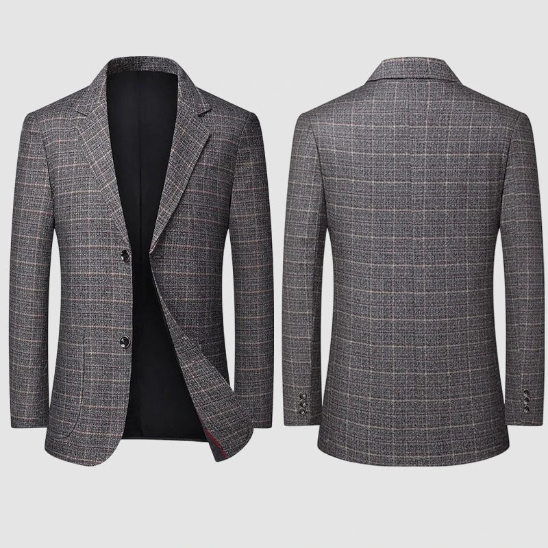 High-End Men's Fashionable Grid Suit Jacket Versatile Trendy Elderly Men's Single-Breasted Elegant Outerwear