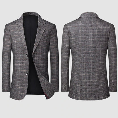 High-End Men's Fashionable Grid Suit Jacket Versatile Trendy Elderly Men's Single-Breasted Elegant Outerwear