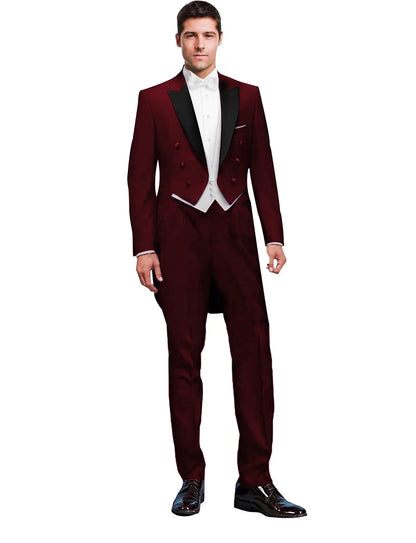 Costume 3 Pièces Solide pour Homme, Smoking de Mariage, Blazer Long, Garçon d'Honneur, Bal de Promo, Costume Masculin Tendance (Veste+Gilet+Pantalon)