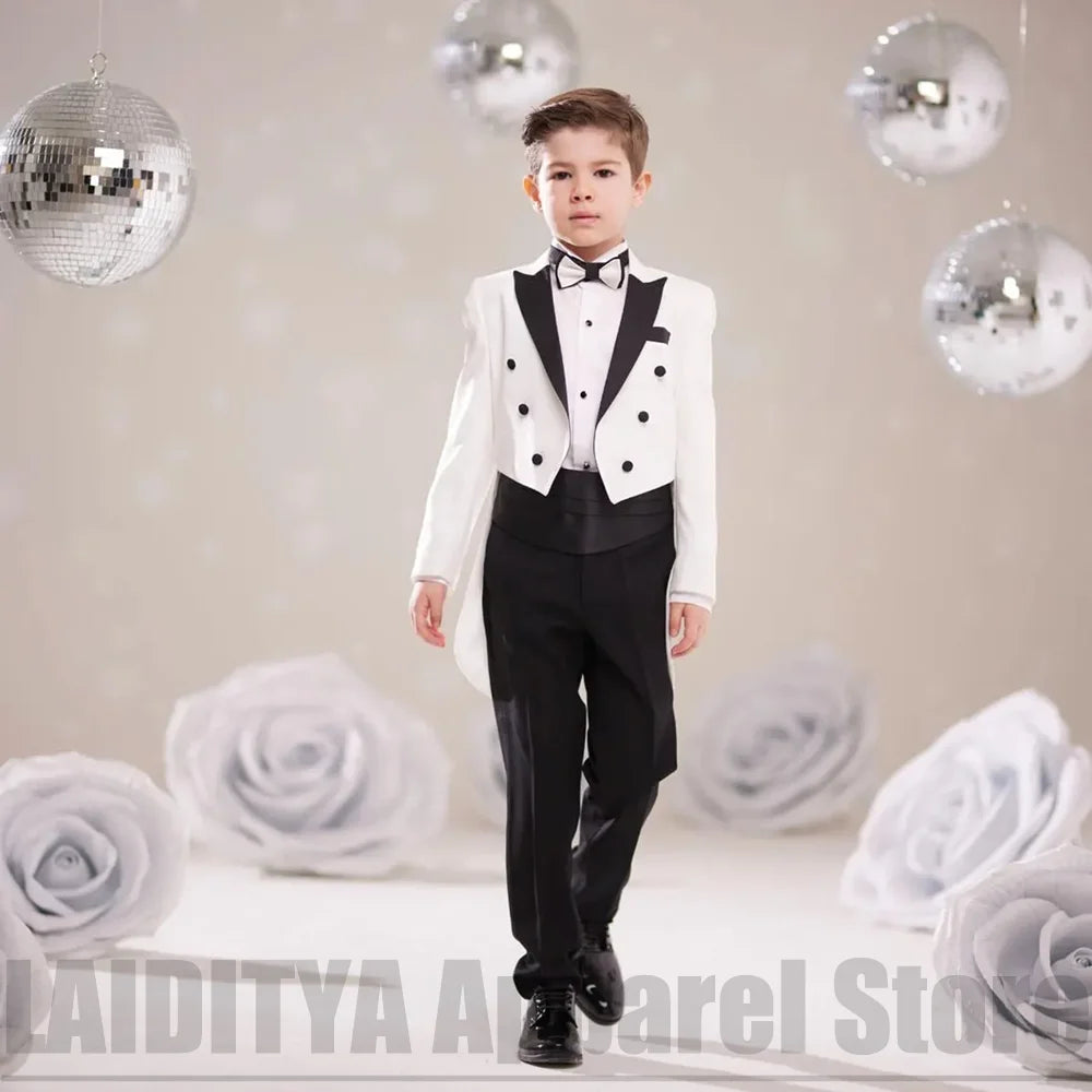 Fashion Boys Suit 2 Piece Peak Lapel Jacket Pants Kids Formal Outfit Ring Bearer Wedding Birthday Party Piano Show Tailcoat