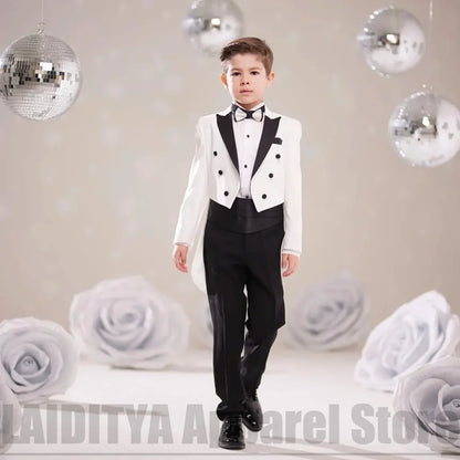 Fashion Boys Suit 2 Piece Peak Lapel Jacket Pants Kids Formal Outfit Ring Bearer Wedding Birthday Party Piano Show Tailcoat