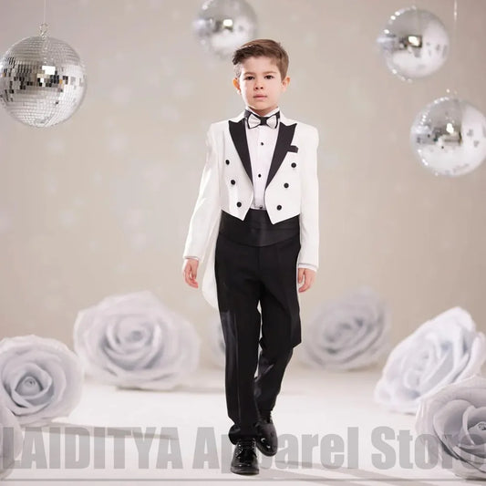 Fashion Boys Suit 2 Piece Peak Lapel Jacket Pants Kids Formal Outfit Ring Bearer Wedding Birthday Party Piano Show Tailcoat