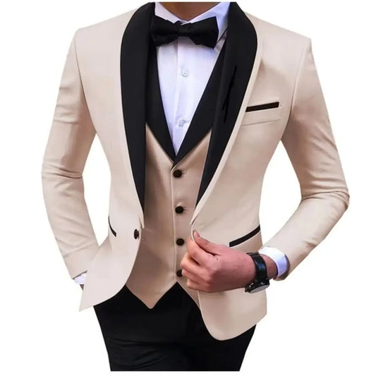 Blue Slit 3 Piece Men's Tuxedo Suits with Black Shawl Lapel Casual Wedding Groomsmen Blazer Vest Pants Set for 2023
