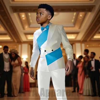 Boys Color Block 2 Piece Suit Set Double Breasted Blazer with Pants Formal Wedding Party Prom Attire Stylish Children's Suit
