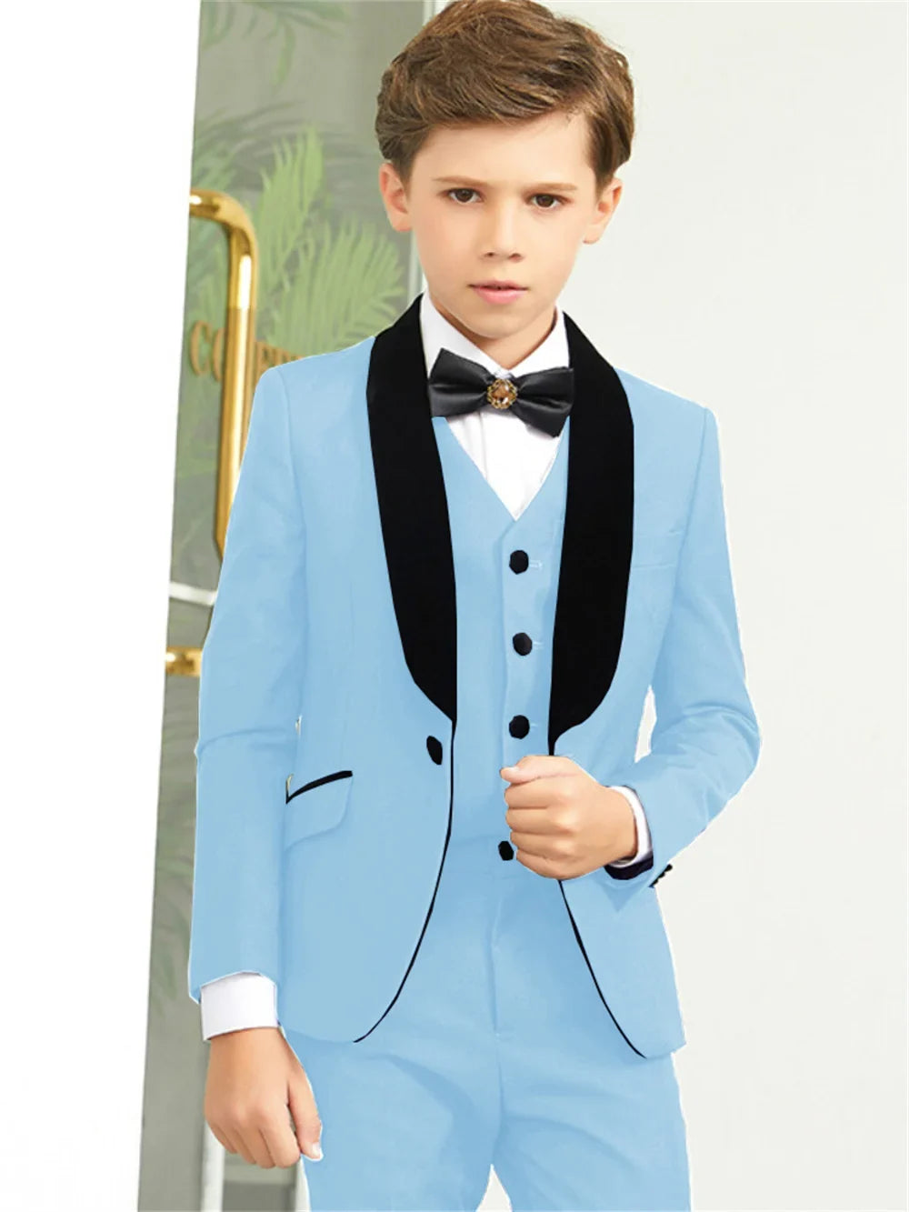 Hot Sale Shawl Lapel Kids Suits Jacket Vest Pants 3 Pieces, Fast Delivery Boys Slim Fit Suit Set Formal  Blazer Sets