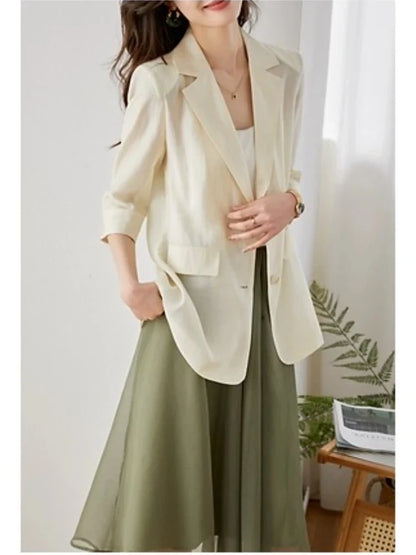 Casual Lyocell Suit Blazers Women 2026 Autumn Fashion Transparent Lightweight Three Quarter Sleeve Office Ladies Blazers