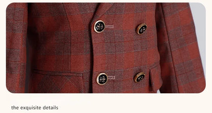Boys Formal Wedding Birthday Prom Suit Set With Jacket Vest Pants Tie Brooch Children's Piano Host Speech Performance Costume