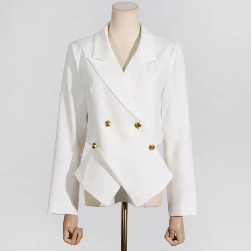Women Trend Blazer Notched Collar Double Breasted Slimming Elegant Niche Irregular Fashion Jacket New Spring Autumn HK20370