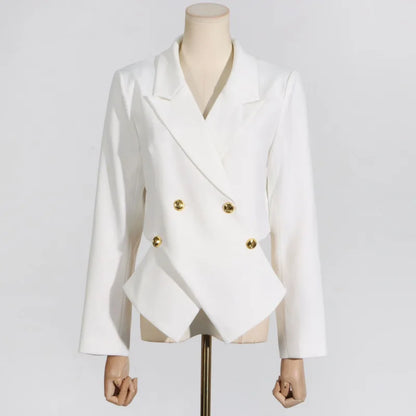 Women Trend Blazer Notched Collar Double Breasted Slimming Elegant Niche Irregular Fashion Jacket New Spring Autumn HK20370