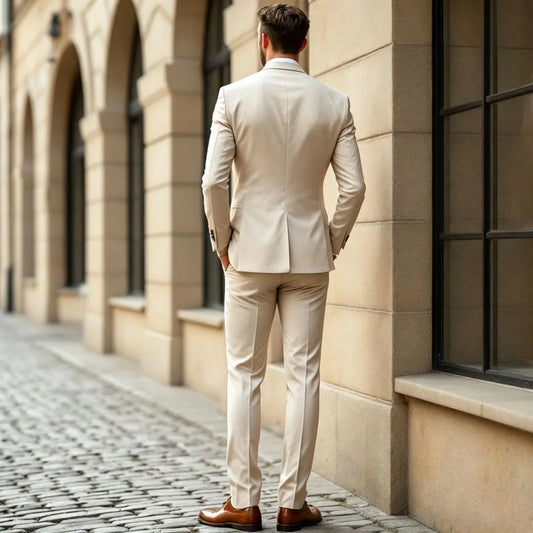 Men Suit Beige 3 Pieces Solid Single Button For Wedding Birthday Banquet Party Business Work Office Set Jacket Vest With Pants