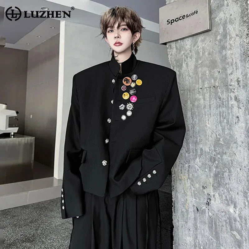 2025 New Handsome Luxury Patchwork Decorate Stand Neck Casual Jacket Men Original Luxury Male Blazer Coat Clothes JY3789