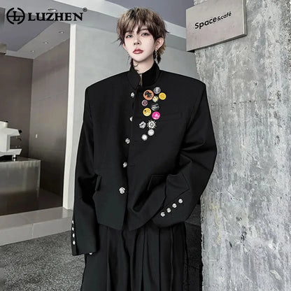 2025 New Handsome Luxury Patchwork Decorate Stand Neck Casual Jacket Men Original Luxury Male Blazer Coat Clothes JY3789
