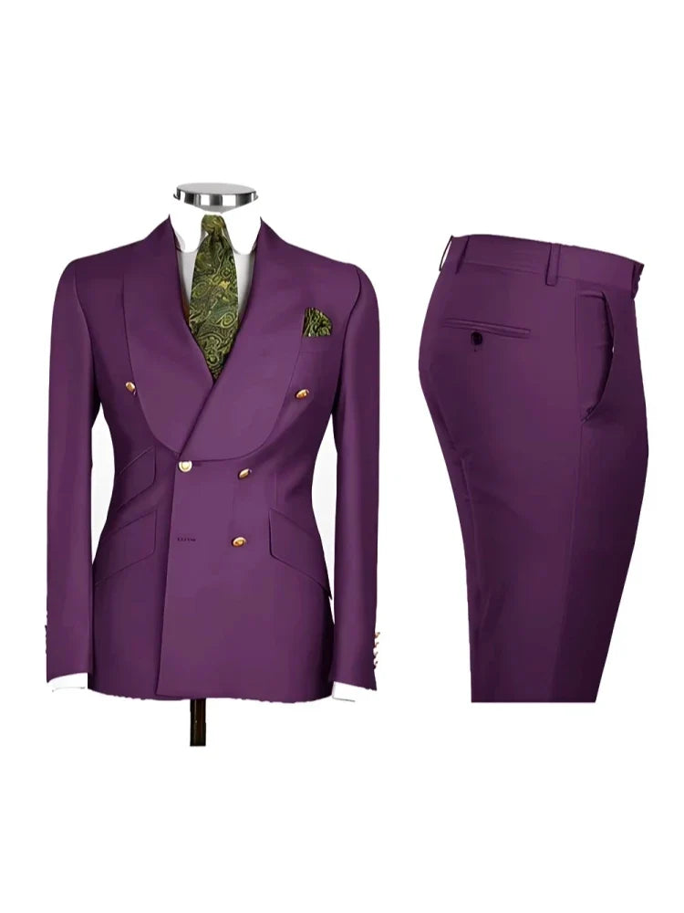 Solid Slim Fit 2 Piece Wedding Men's Tuxedos Formal Groom Suits with Shawl Lapel Blazer And Pants for Prom Party Best Man